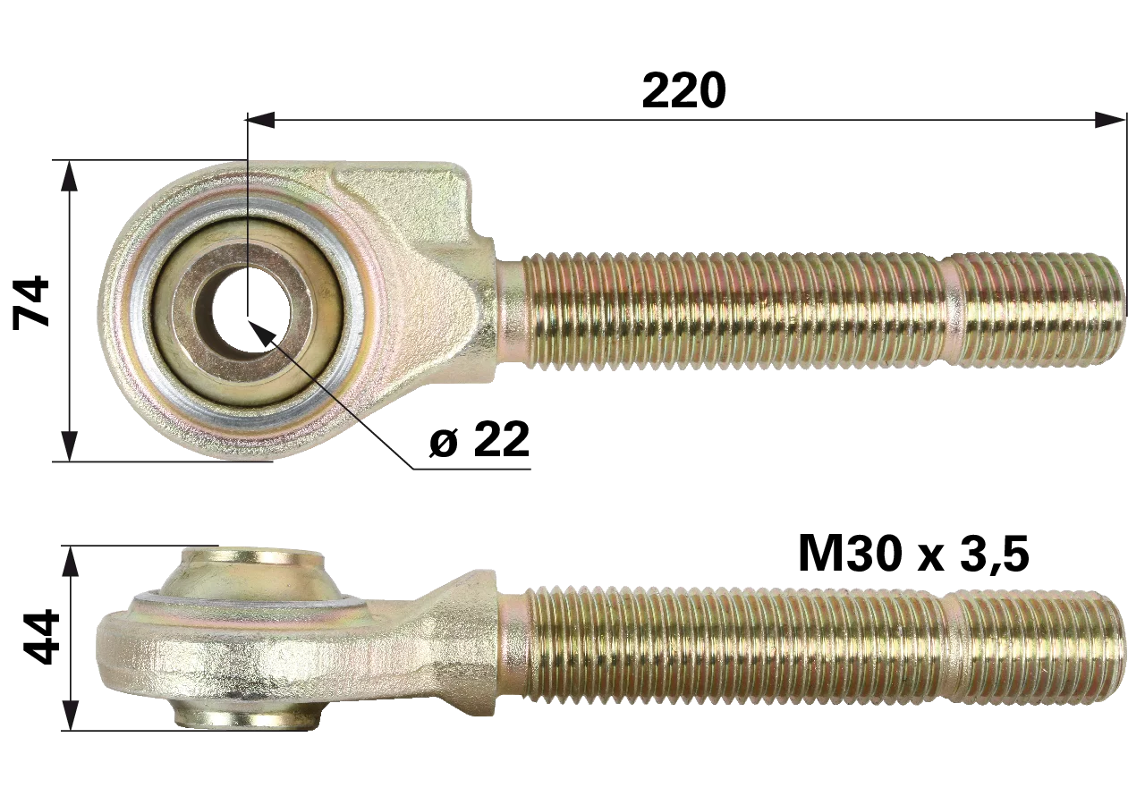 Kugelgelenkkopf M36 x 3, ID 32,3 mm, Länge 240 mm Walterscheid