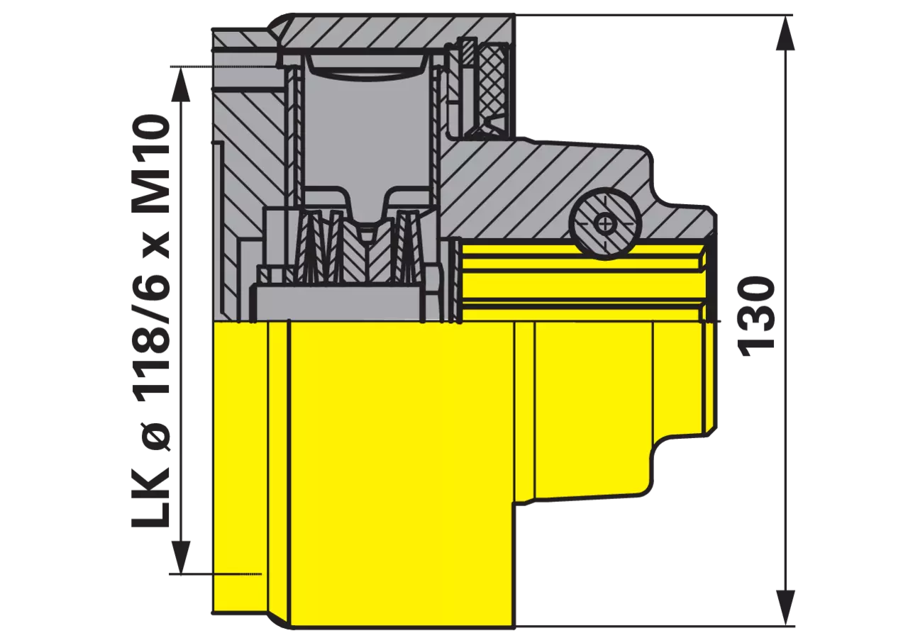 Nockenschaltkupplung EK64/12R, 1 3/8-6, 1.200 Nm, Teilkreis 118 mm 59.103.41 Walterscheid