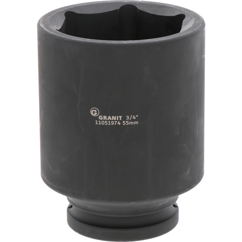 GRANIT BLACK EDITION 3/4" Sechskant-Kraft-Stecknuss,lang,55mm – 90 mm