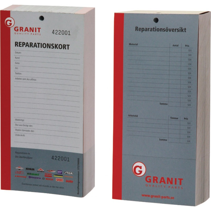 GRANIT Reparaturkarte Sprache Schwedisch