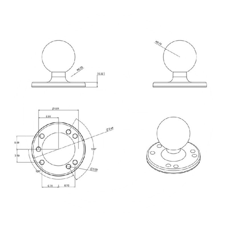 RAM MOUNTS Basisplatte (C-Kugel) passend für Verbindungsarme etc. mit Aufnahme für C-Kugel – RAM-202U – Bild 6