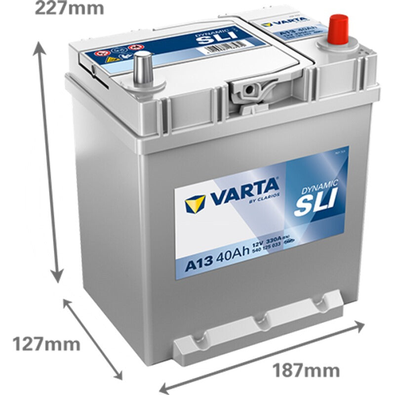 VARTA Batterie Blue Dynamic 12 V / 40 Ah – 187 mm Abmessungen L x B x H (mm) 187 x 140 x 2