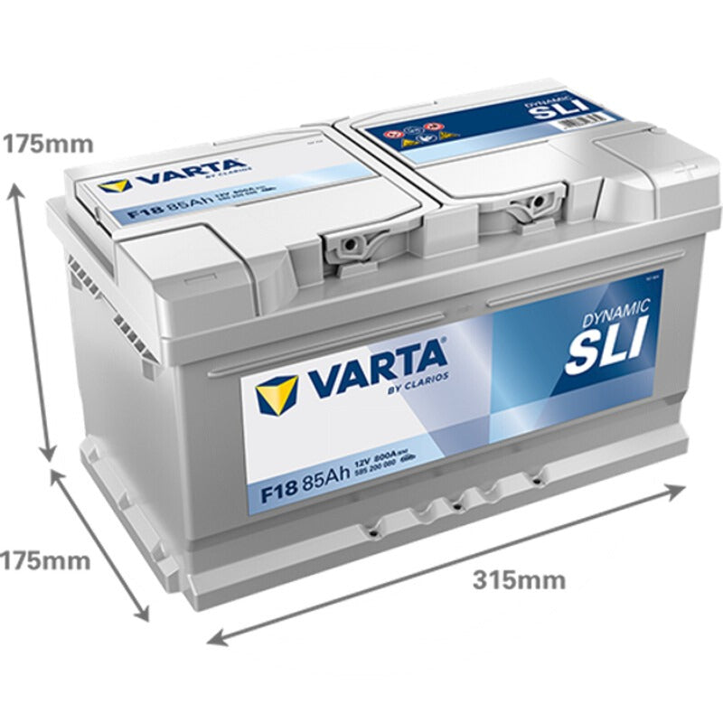 VARTA Batterie Silver Dynamic 12 V / 85 Ah – 315 mm Abmessungen L x B x H (mm) 315 x 175 x 1