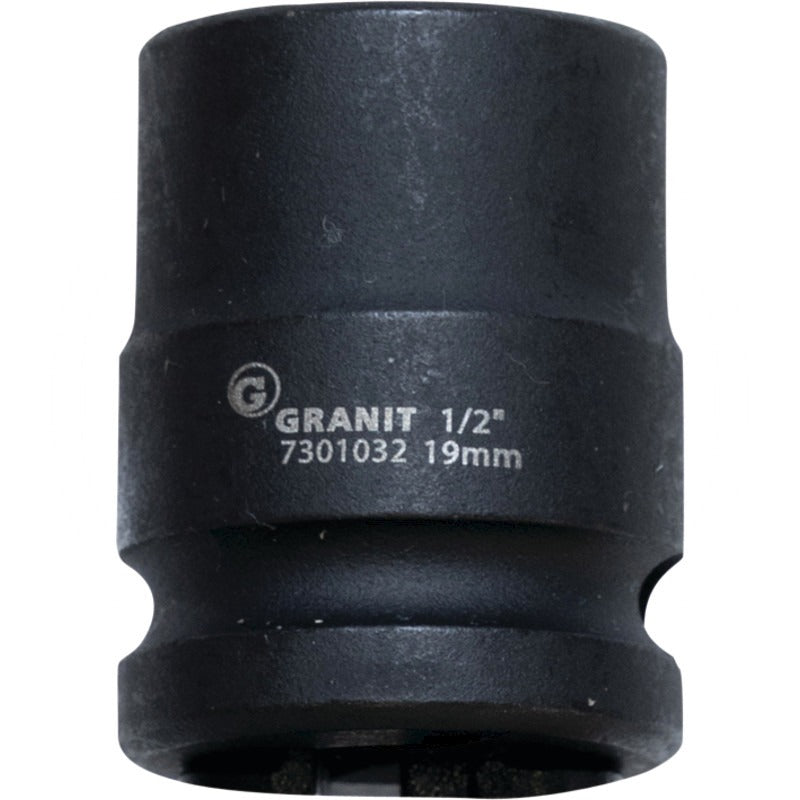 GRANIT BLACK EDITION 1/2" 6Kant-Kraft-Stecknuss, kurz, 19mm – 38 mm