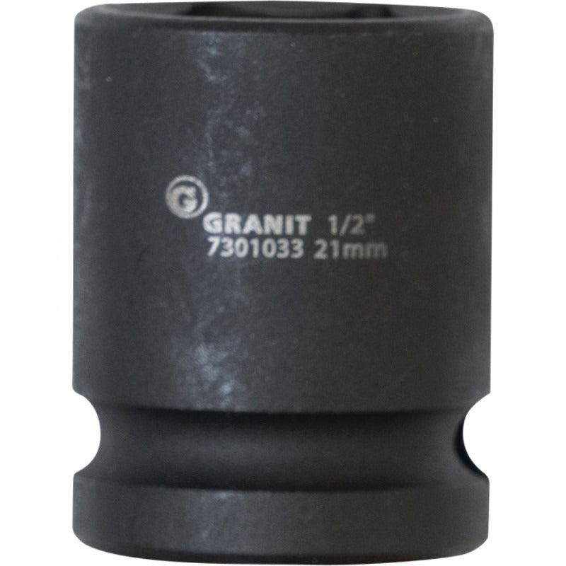 GRANIT BLACK EDITION 1/2" 6Kant-Kraft-Stecknuss, kurz, 21mm – 38 mm