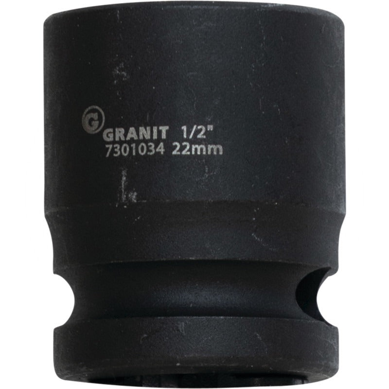 GRANIT BLACK EDITION 1/2" 6Kant-Kraft-Stecknuss, kurz, 22mm – 38 mm