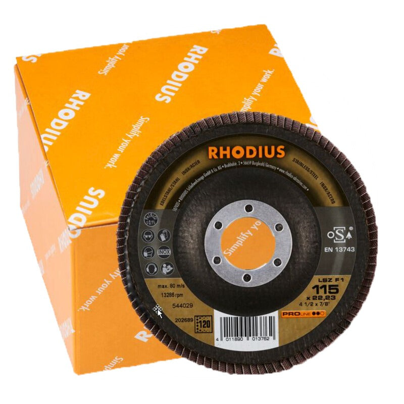 RHODIUS VPE10 Fächerschleifscheibe LSZ F1 Körnung 120