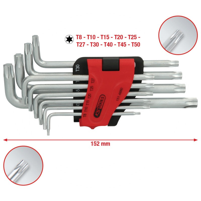 KS Tools Winkelstiftschlüssel TORX® lang, 10-tlg – 160 mm