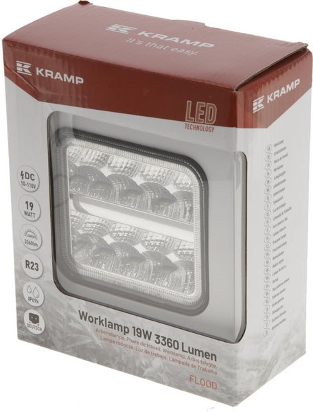 Arbeitsleuchte LED, 19W, 3360lm, quadratisch, 10/110V, 110x130x41mm, Deutsch 2-polig, Flutlicht, 16 LEDs passend für Universal