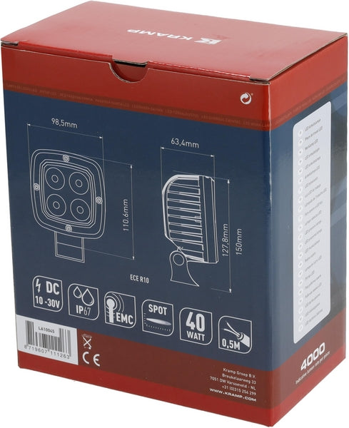 Arbeitsscheinwerfer, 10-30V, LED, 4000lm, Quadratisch passend für Universal