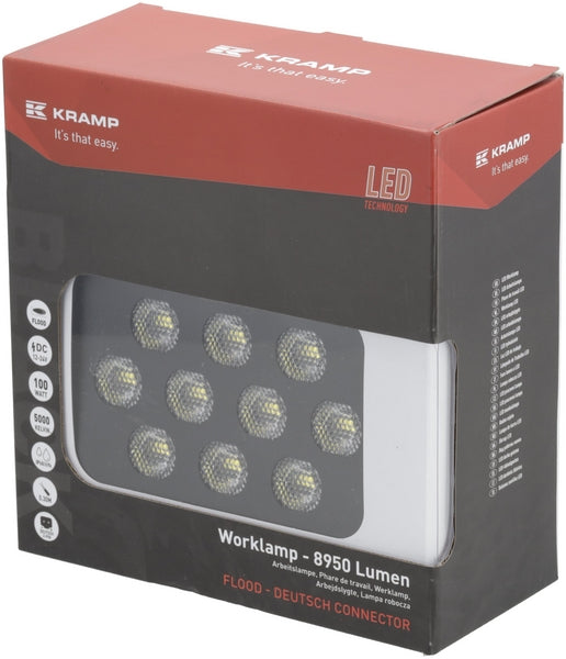 Arbeitsscheinwerfer LED, 100W, 8950lm, rechteckig, 12/24V, weiß, 150x112x52.7mm Deutsch Stecker, Flood, 20LED's