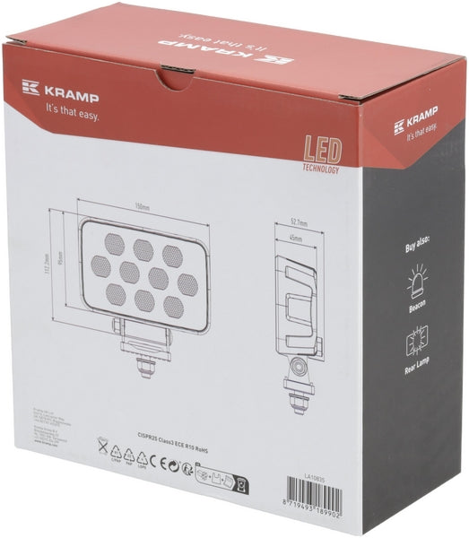 Arbeitsscheinwerfer LED, 100W, 8950lm, rechteckig, 12/24V, weiß, 150x112x52.7mm Deutsch Stecker, Flood, 20LED's
