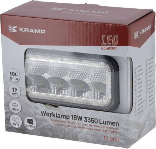 Arbeitsscheinwerfer LED, 19W, 3350lm, rechteckig, 10/110V, 128x96x46mm, Deutsch 2-pin, flood, 8 LED's passend für Universal