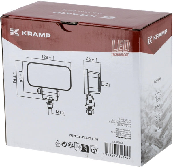Arbeitsscheinwerfer LED, 19W, 3350lm, rechteckig, 10/110V, 128x96x46mm, Deutsch 2-pin, flood, 8 LED's passend für Universal
