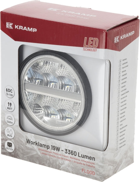 Arbeitsscheinwerfer LED, 19W, 3360lm, rund, 10-110V, Ø110x140x42mm Deutsch Stecker, flood, 16 LED's passend für Universal