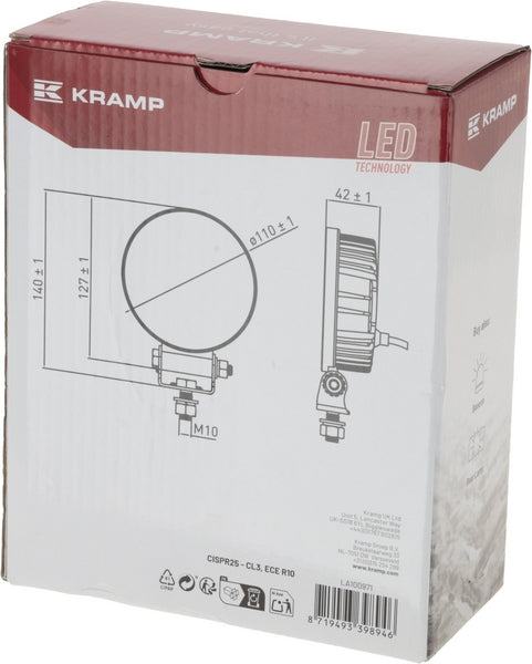 Arbeitsscheinwerfer LED, 19W, 3360lm, rund, 10-110V, Ø110x140x42mm Deutsch Stecker, flood, 16 LED's passend für Universal
