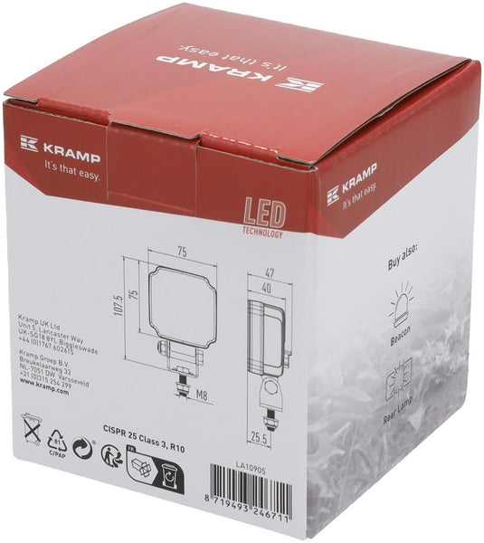Arbeitsscheinwerfer LED, 20W, 3000lm, quadratisch, weiß, 75x47x107.5mm,Deutsch 2-pin, flood