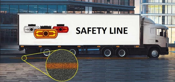 Begrenzungsleuchte LED, orange, rechteckig, 12-24V, 133,8x53x25mm, "SAFETY LINE", logo