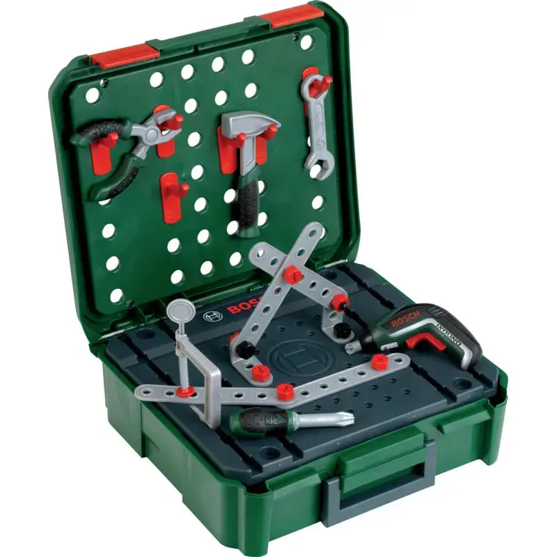 Bosch Spielzeug Werkbankkoffer 75-teilig mit Akkuschrauber und Zubehör für Kinder
