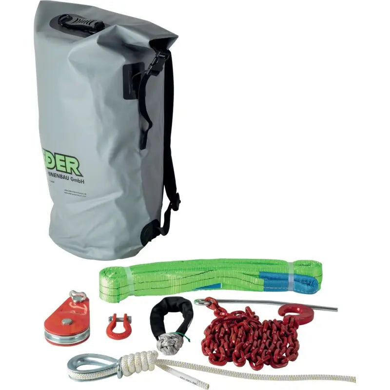 EDER Zugausrüstung Set 50m Powerwinch 1200 – Komplettset mit Seil, Umlenkrolle und Seilsack