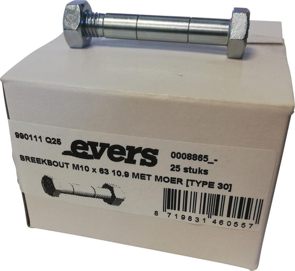 Evers Scherschraube mit Mutter (25x), M10x63, 10.9, TYP 30