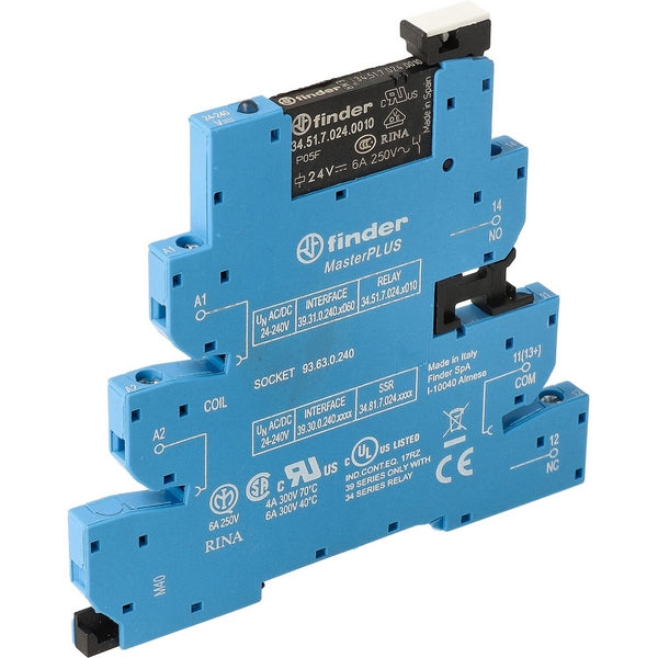 Finder Relais-Schnittstelle Mod. (EMR)MasterPLUS Schraube.6,2mm.1CO 6A/24.240V UC/AgNi
