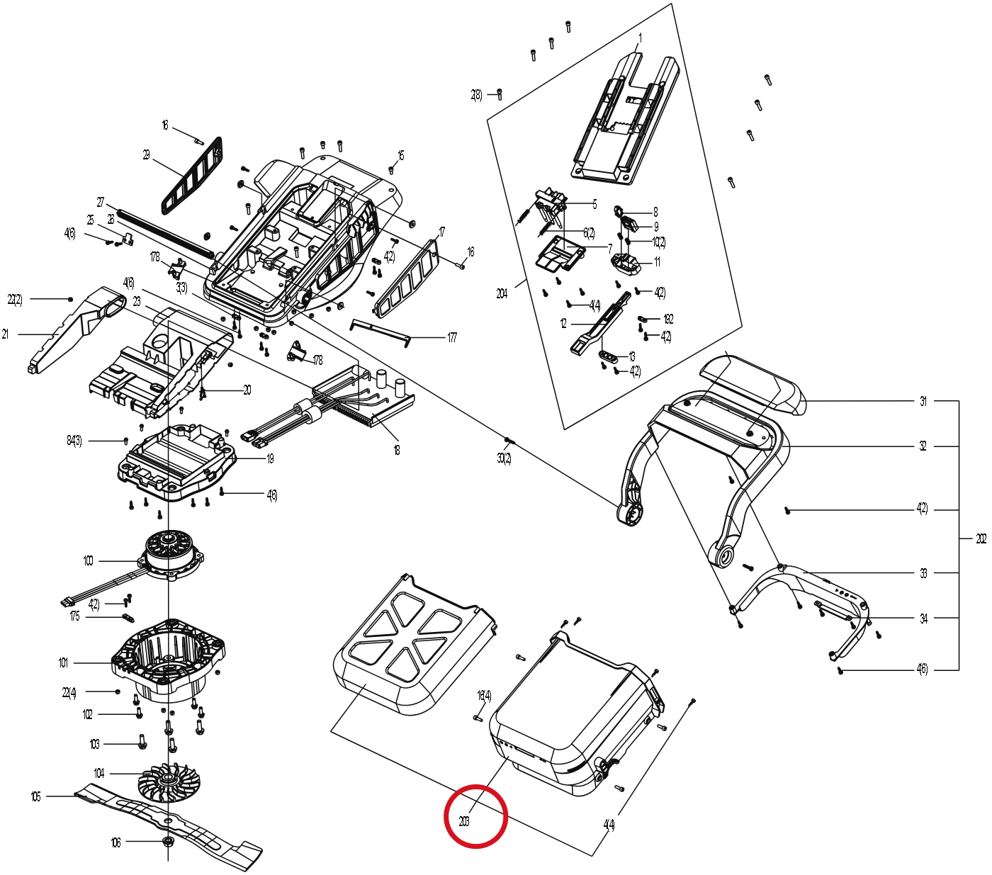 Kress Batterieabdeckungsbaugruppe 59004903 – Position in der Explosionszeichnung