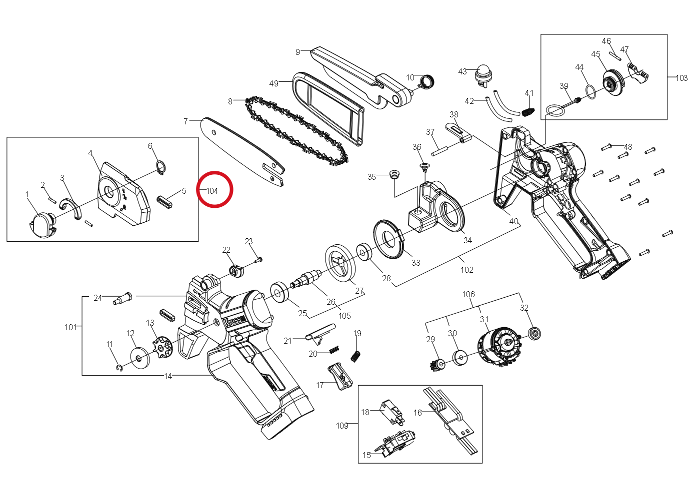 Kress Kettenspanner 60070623 – Position in der Explosionszeichnung