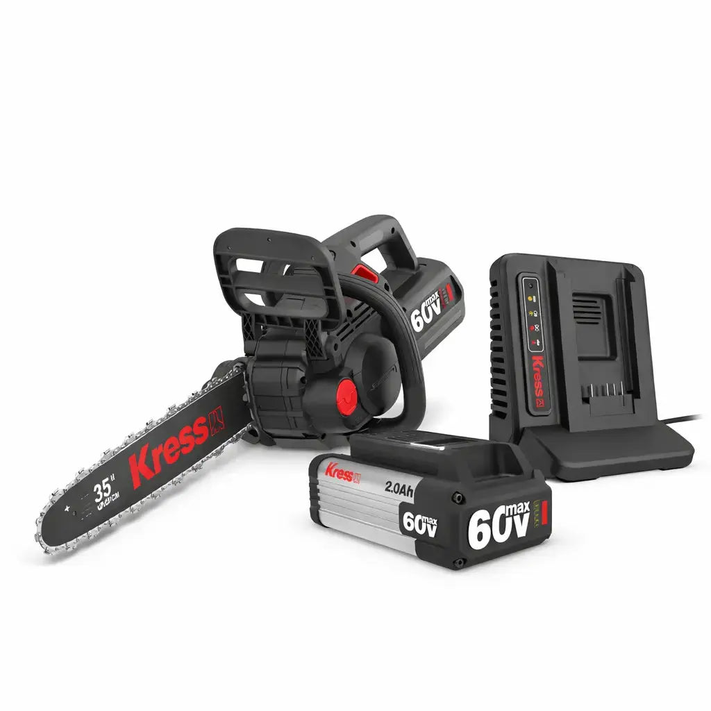 Akku-Kettensäge Kress KG367E mit 35 cm Führungsschiene und 60 V Akku – Seitenansicht