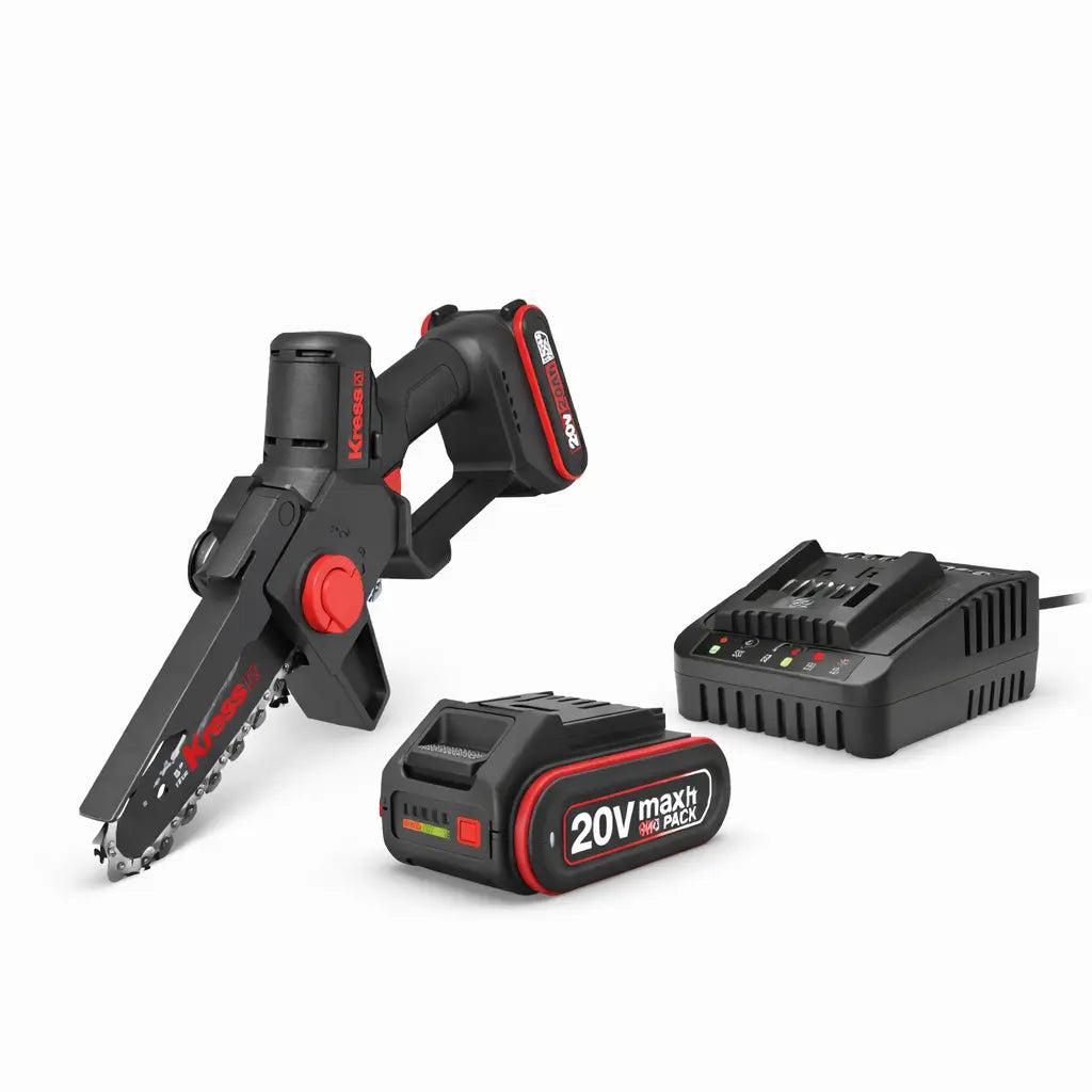 Akku-Astsäge Kress KG343E 20V – Seitenansicht mit Akku KAB02