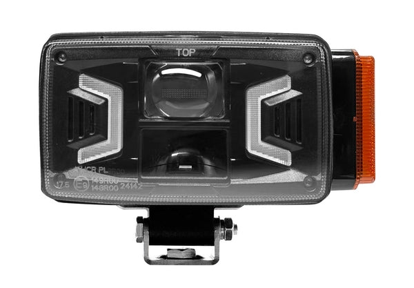 LED-Scheinwerfer, 30/55 W, rechteckig, 10–30 V, 155 x 92 x 82 mm, weiß/orange, H4-Stecker, Fernlicht/Abblendlicht/Blinker passend für Case, Fendt