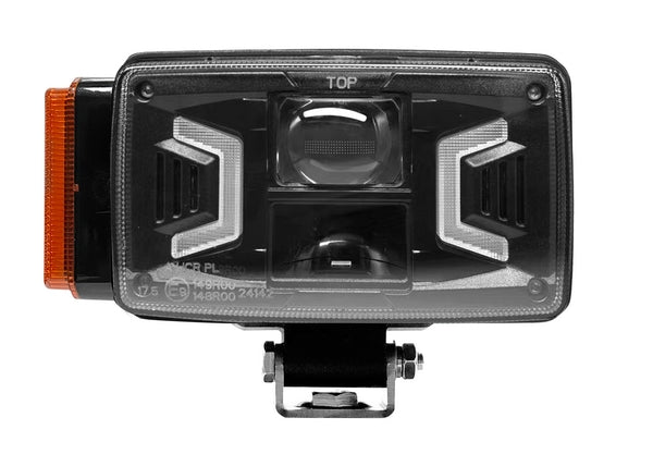 LED-Scheinwerfer, 30/55 W, rechteckig, 10–30 V, 155 x 92 x 82 mm, weiß/orange, H4-Stecker, Fernlicht/Abblendlicht/Blinker passend für Case, Fendt