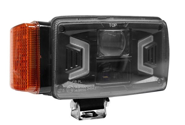 LED-Scheinwerfer, 30/55 W, rechteckig, 10–30 V, 155 x 92 x 82 mm, weiß/orange, H4-Stecker, Fernlicht/Abblendlicht/Blinker passend für Case, Fendt