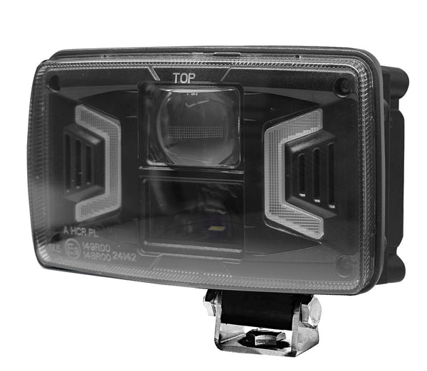 LED-Scheinwerfer, 30/55 W, rechteckig, 10–30 V, 155 x 92 x 82 mm, weiß/orange, H4-Stecker, Fernlicht/Abblendlicht/Blinker passend für Case, Fendt