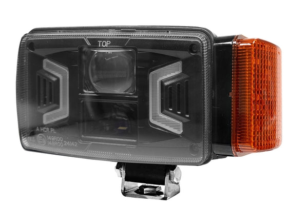 LED-Scheinwerfer, 30/55 W, rechteckig, 10–30 V, 155 x 92 x 82 mm, weiß/orange, H4-Stecker, Fernlicht/Abblendlicht/Blinker passend für Case, Fendt