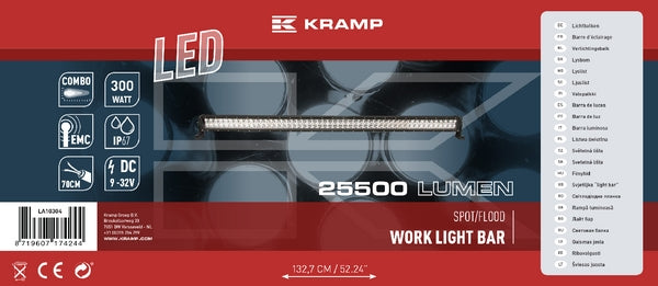 Lichtleiste LED, 300 W, 25500 lm, rechteckig, 12 / 24V, weiß, 1310 x 57 mm, Kabelendhülse, Combo, 100 LEDs passend für Universal