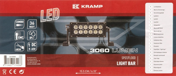 Lichtleiste LED, 36W, 3060lm, rechteckig, 12 / 24V, weiß, 193x57mm, Kabelendhülse, Combo, 12 LEDs passend für Universal