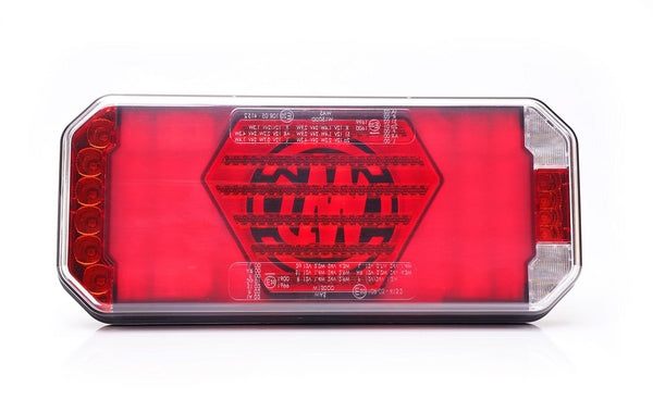 Multifunktions-Rücklicht LED, links, rot/orange/weiß, 12-24V, 236x104x40,5mm passend für Universal