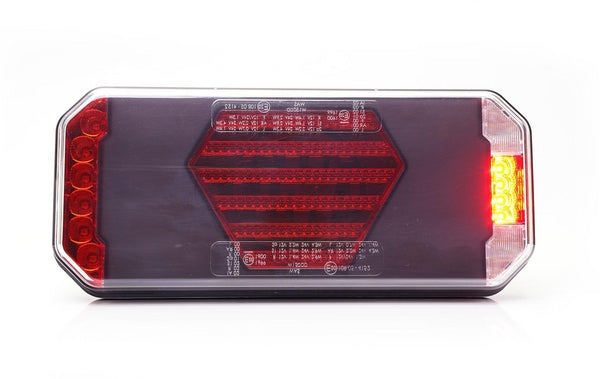 Multifunktions-Rücklicht LED, links, rot/orange/weiß, 12-24V, 236x104x40,5mm passend für Universal