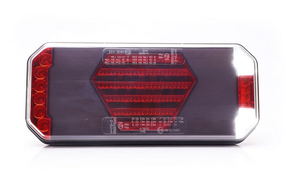 Multifunktions-Rücklicht LED, links, rot/orange/weiß, 12-24V, 236x104x40,5mm passend für Universal