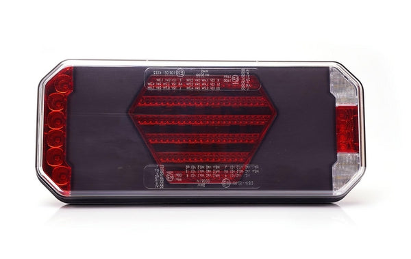 Multifunktions-Rücklicht LED, links, rot/orange/weiß, 12-24V, 236x104x40,5mm passend für Universal