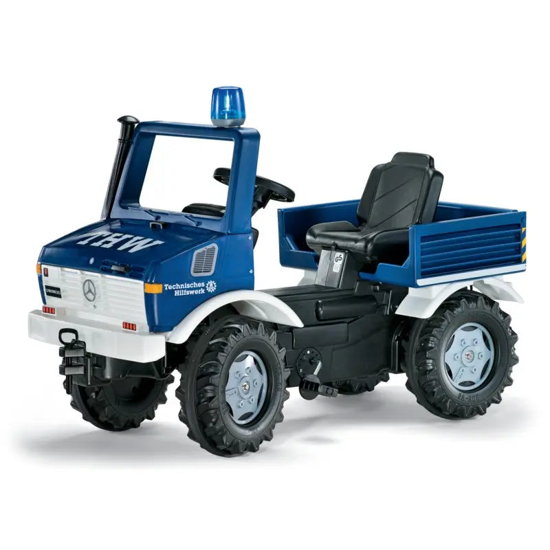 Blaue Blinkleuchte von Rolly Toys montiert an einem Spielzeugtraktor