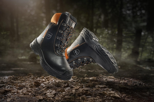 Schnittschutzstiefel, Größe 50/UK 50, Schwarz/Orange, Eco Hunter Basic, Lupriflex, 1 Paar