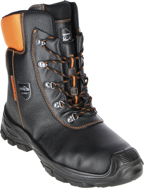 Schnittschutzstiefel, Größe 50/UK 50, Schwarz/Orange, Eco Hunter Basic, Lupriflex, 1 Paar