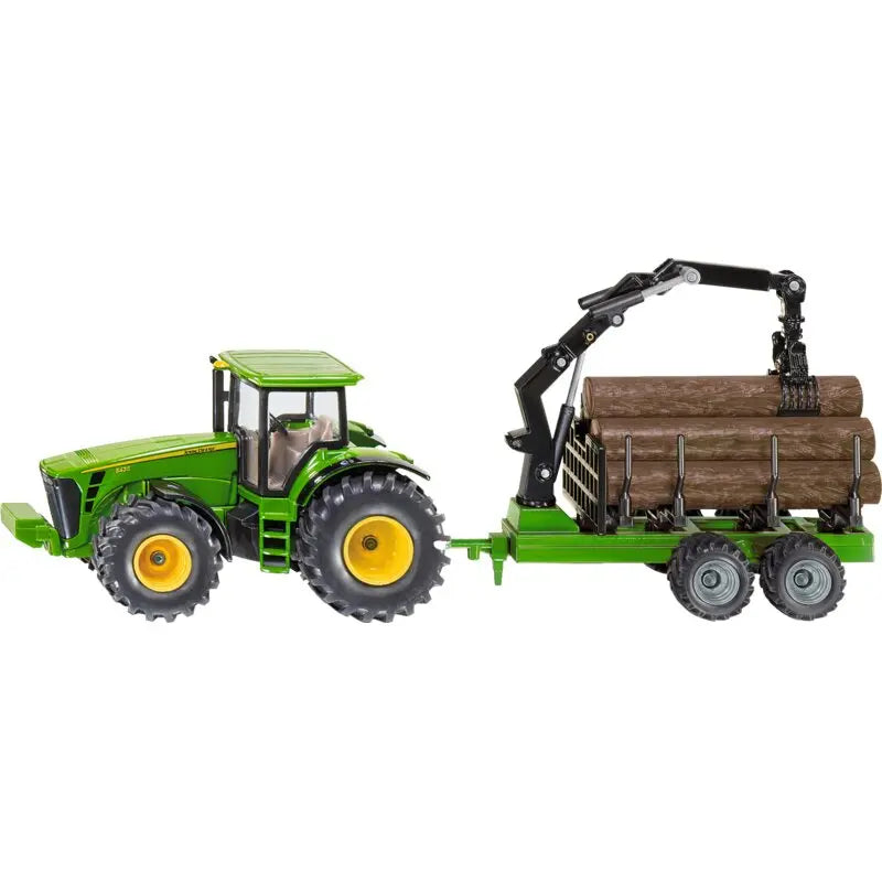 Siku John Deere Traktor mit Rückewagen 1:50 – Forst-Set mit Greifarm, Maßstab 1:50