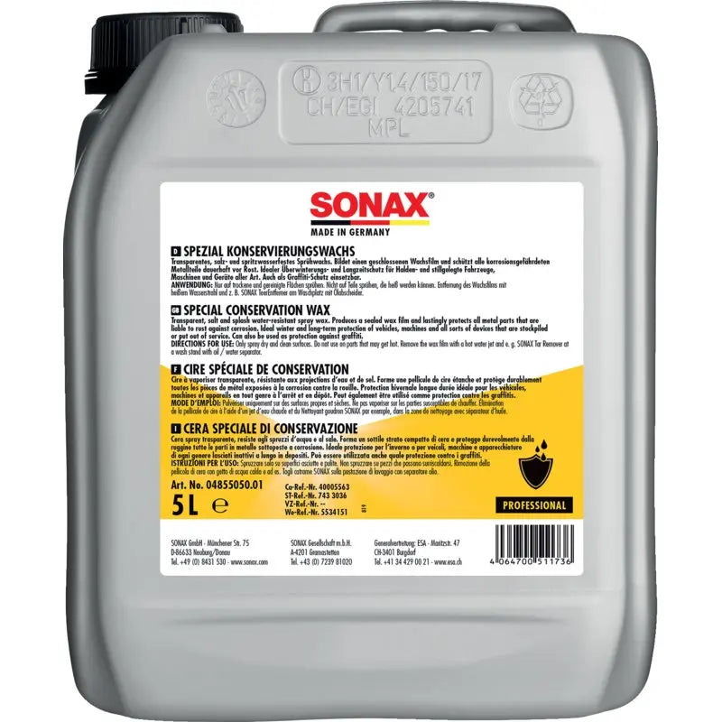 SONAX Konservierungswachs Spezial 5 Liter transparentes Sprühwachs für Rostschutz und Langzeitschutz