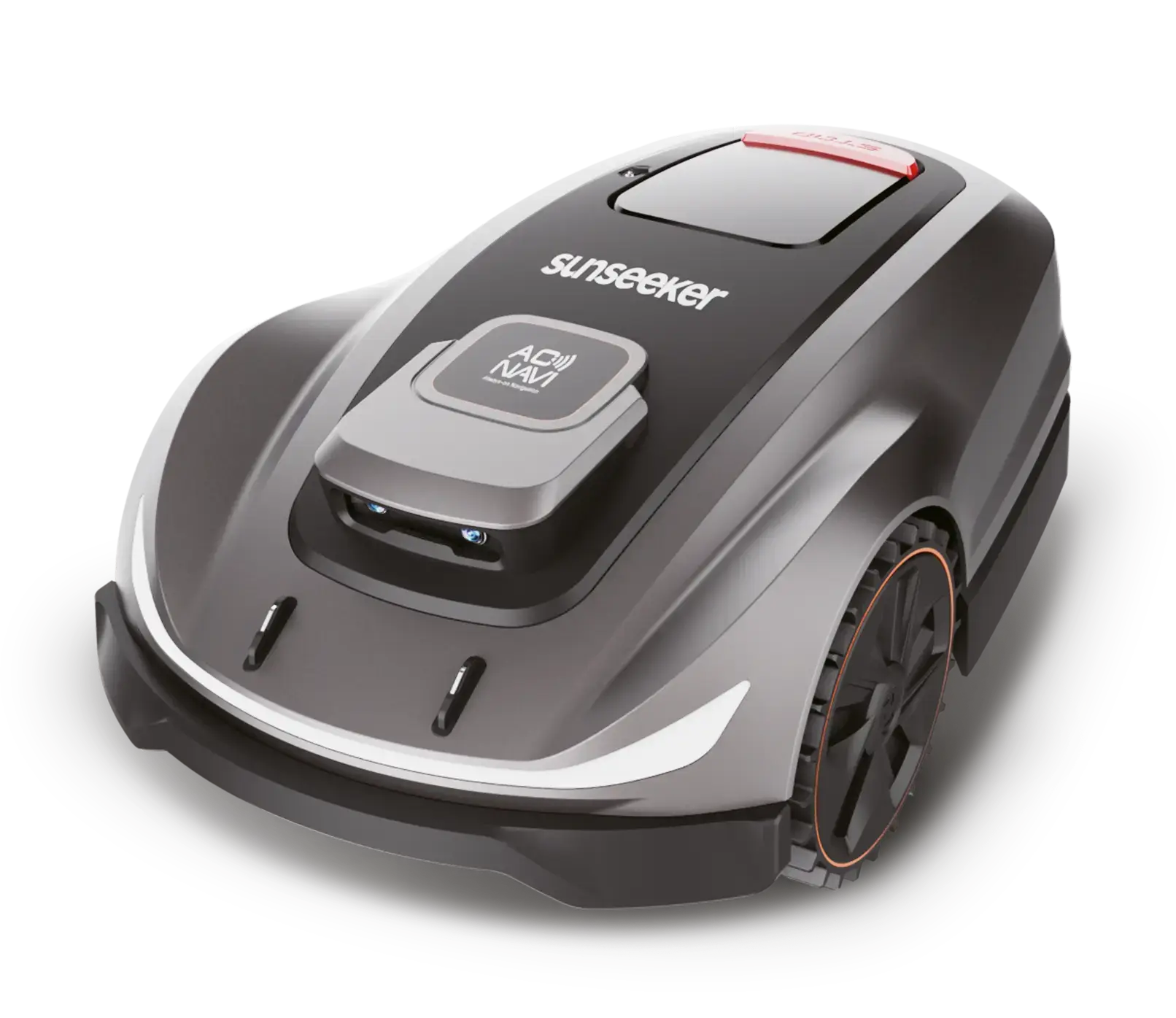 Mähroboter Sunseeker Elite X5 16800196-01 in der Frontansicht auf grünem Rasen